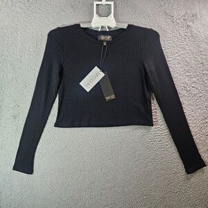 NWT Truth by Republic Cropped Tee Top Women Small‎ Long Sleeve Black